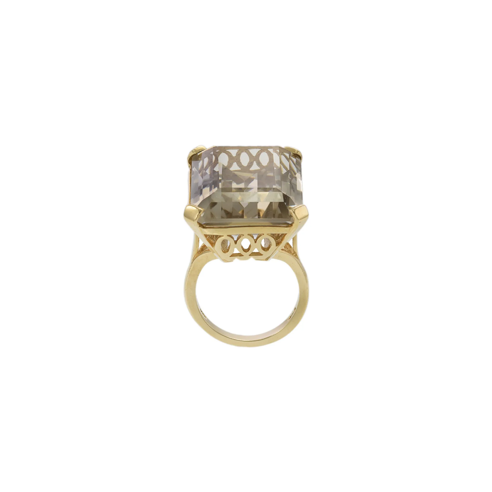 14KT Yellow Gold Retro Era Smoky Topaz Cocktail Ring