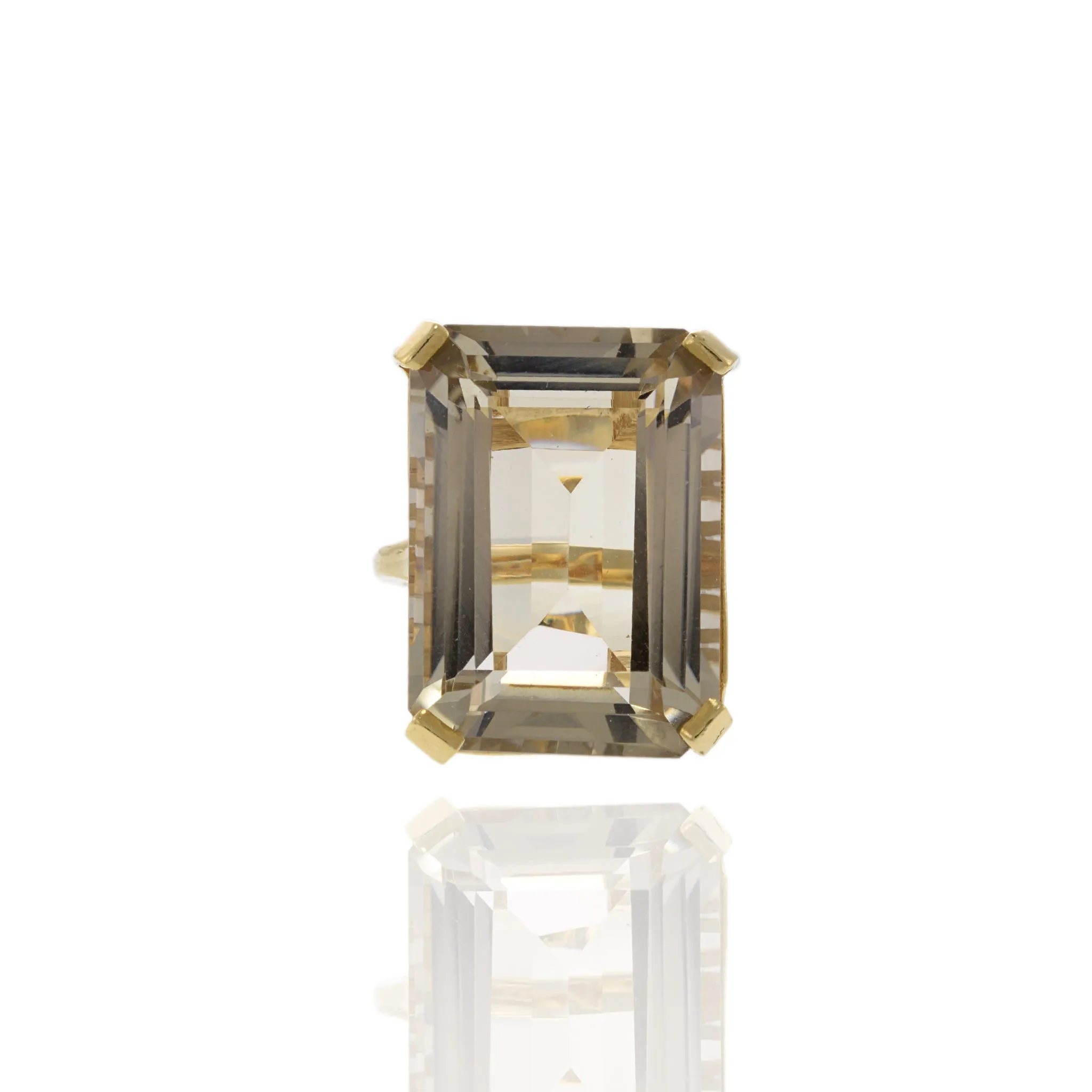 14KT Yellow Gold Retro Era Smoky Topaz Cocktail Ring