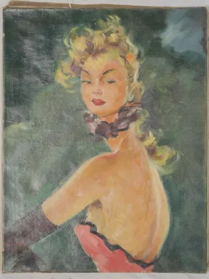 20th-Century Oil on Canvas Portrait of a Lady after JG Domergue -25½"