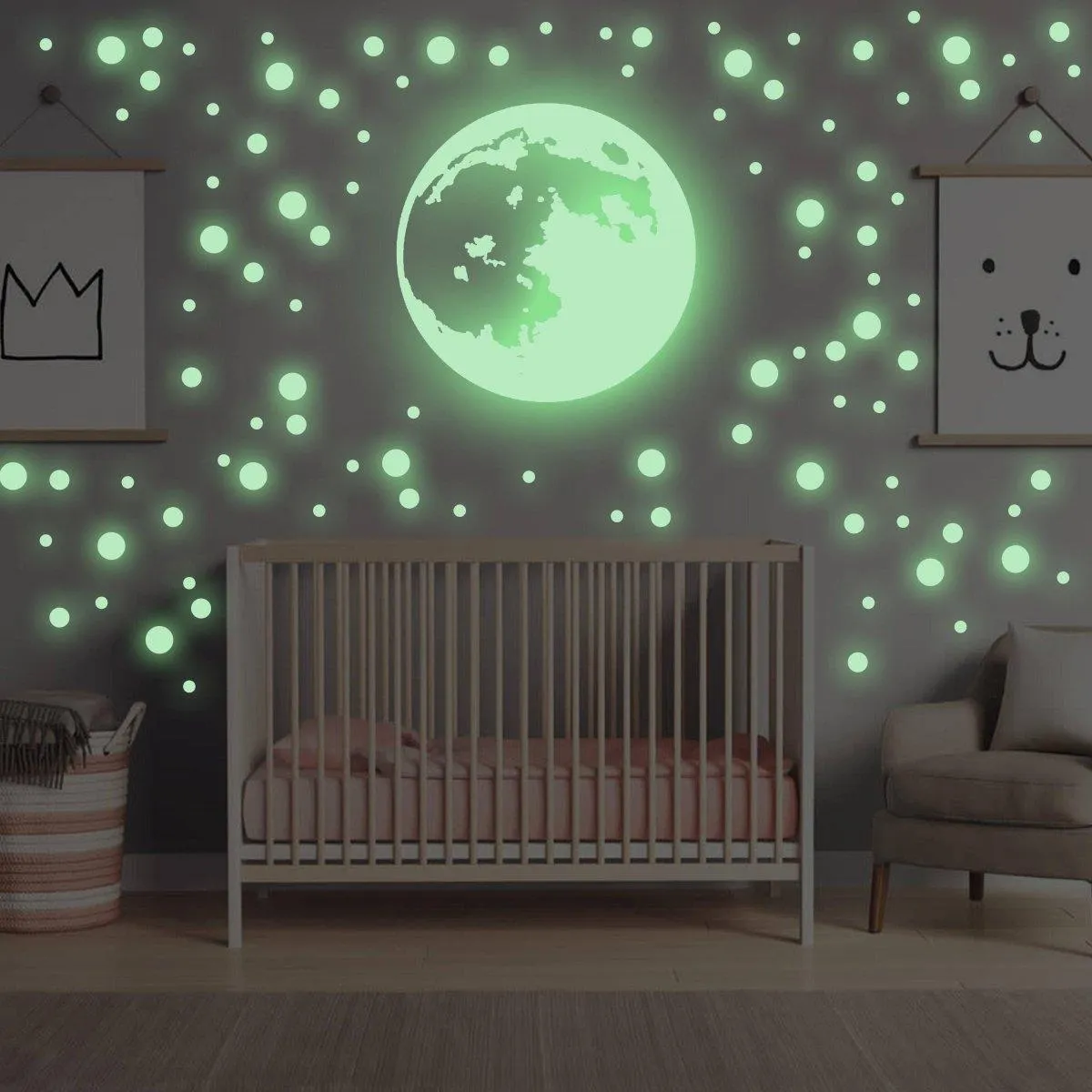 3D Celestial Glow Wall Sticker Set - Moon and Star Decals for Home Decor