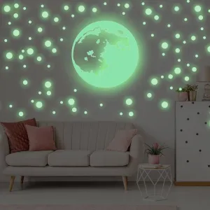 3D Celestial Glow Wall Sticker Set - Moon and Star Decals for Home Decor