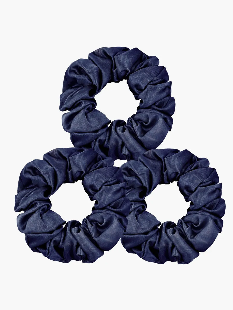 3Pcs Pure Silk Midnight Scrunchies Bundle- Middle - 3.5cm