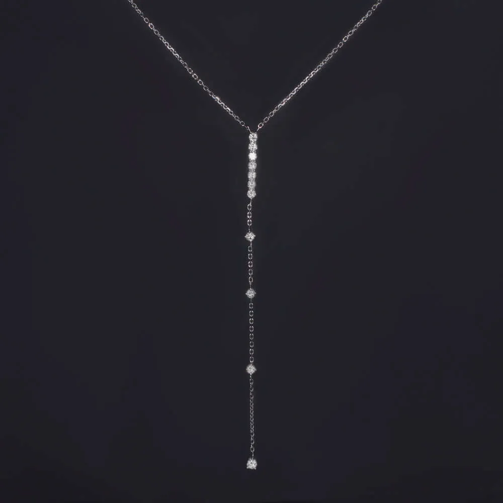 .84ct EXCELLENT CUT NATURAL DIAMOND LARIAT DROP Y NECKLACE DAINTY 14K WHITE GOLD