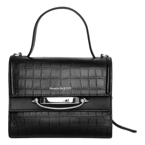 Alexander McQueen The Story Croc Print Leather Black Satchel