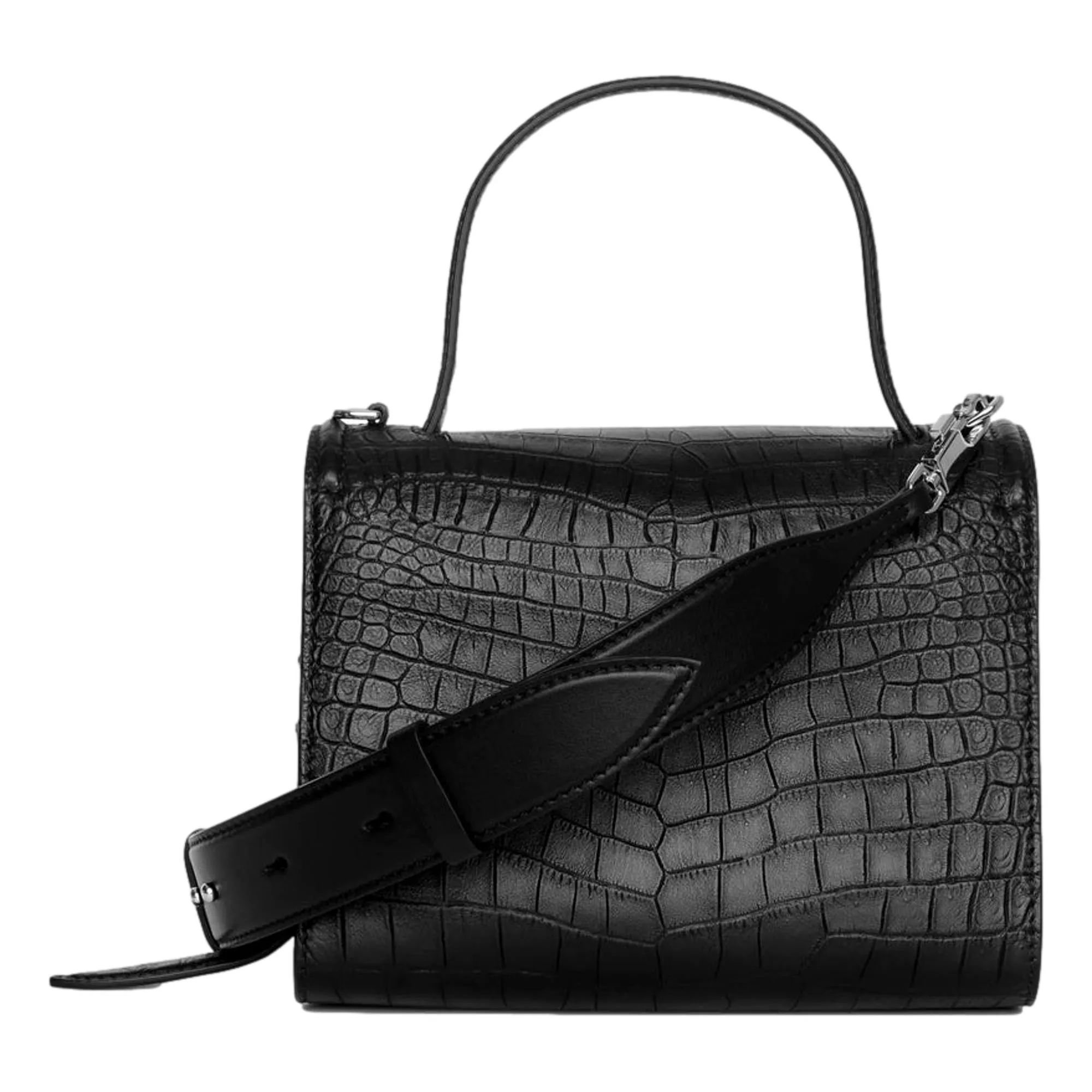 Alexander McQueen The Story Croc Print Leather Black Satchel