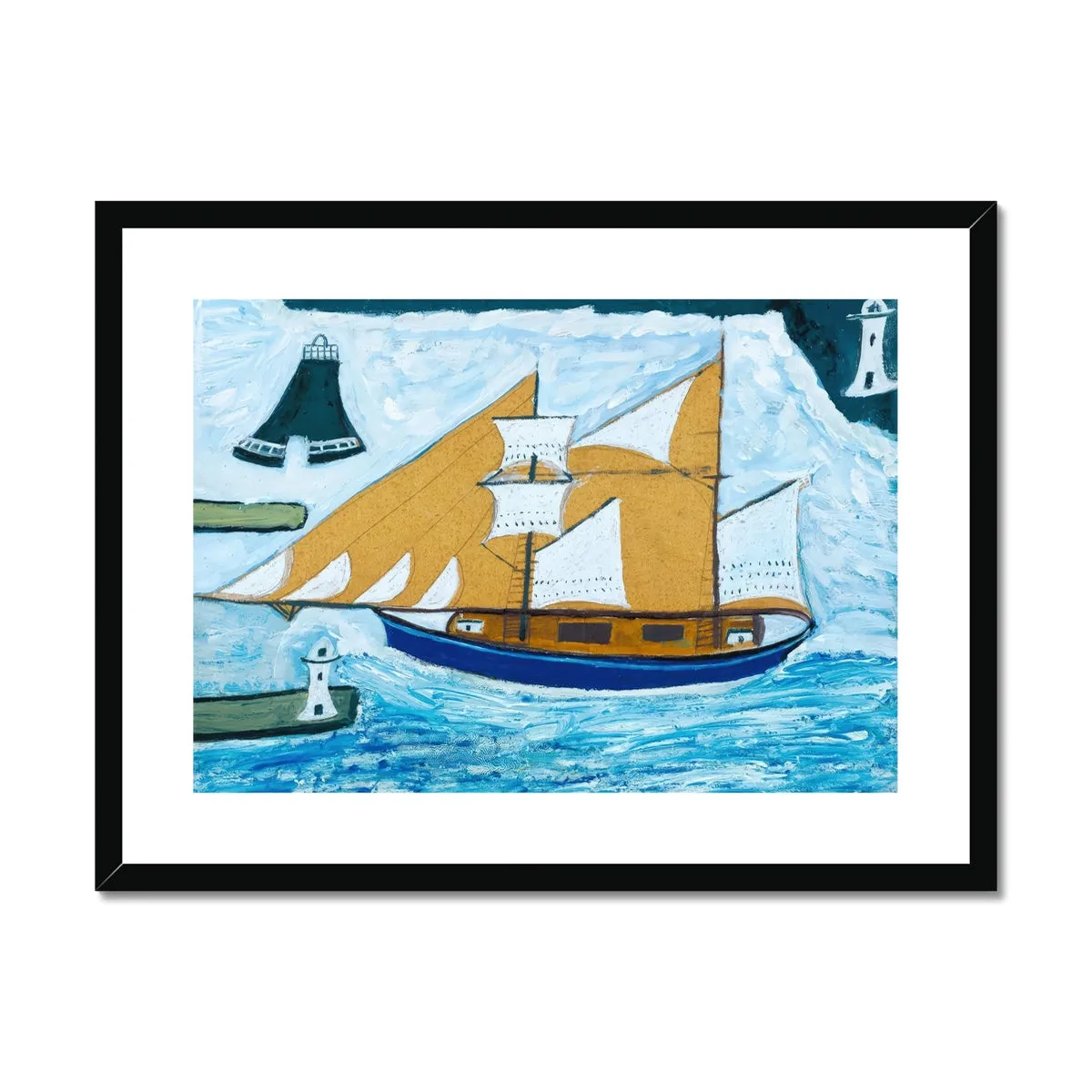 Alfred Wallis Framed Open Edition Cornish Art Print. 'The Blue Ship'. St Ives Cornwall Art Gallery Historic Art