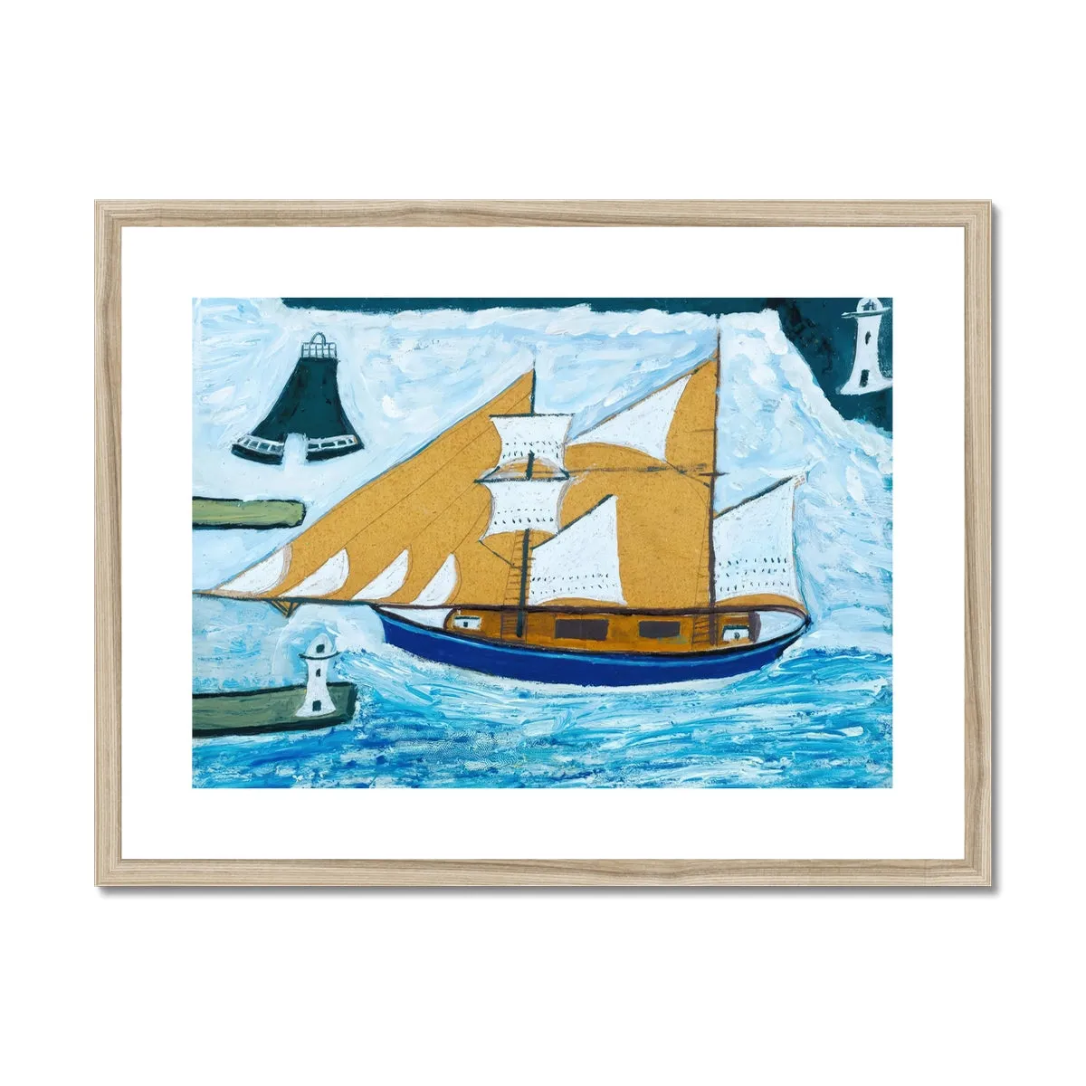 Alfred Wallis Framed Open Edition Cornish Art Print. 'The Blue Ship'. St Ives Cornwall Art Gallery Historic Art