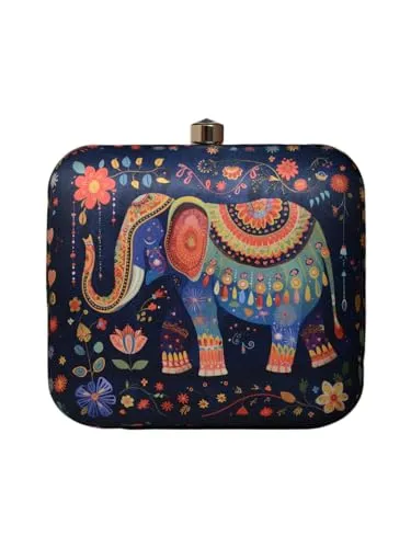 Artklim Black Based Elephant printed clutch