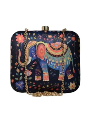 Artklim Black Based Elephant printed clutch