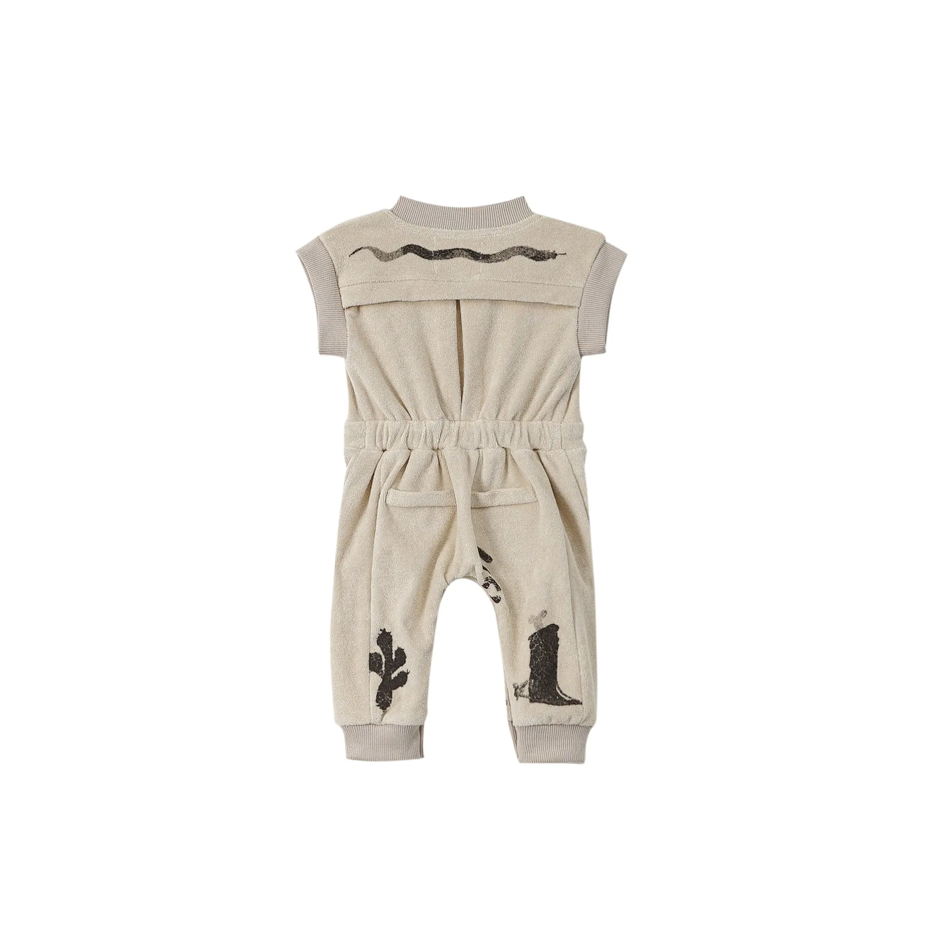 Baby Terry Flightsuit with Print - Sand