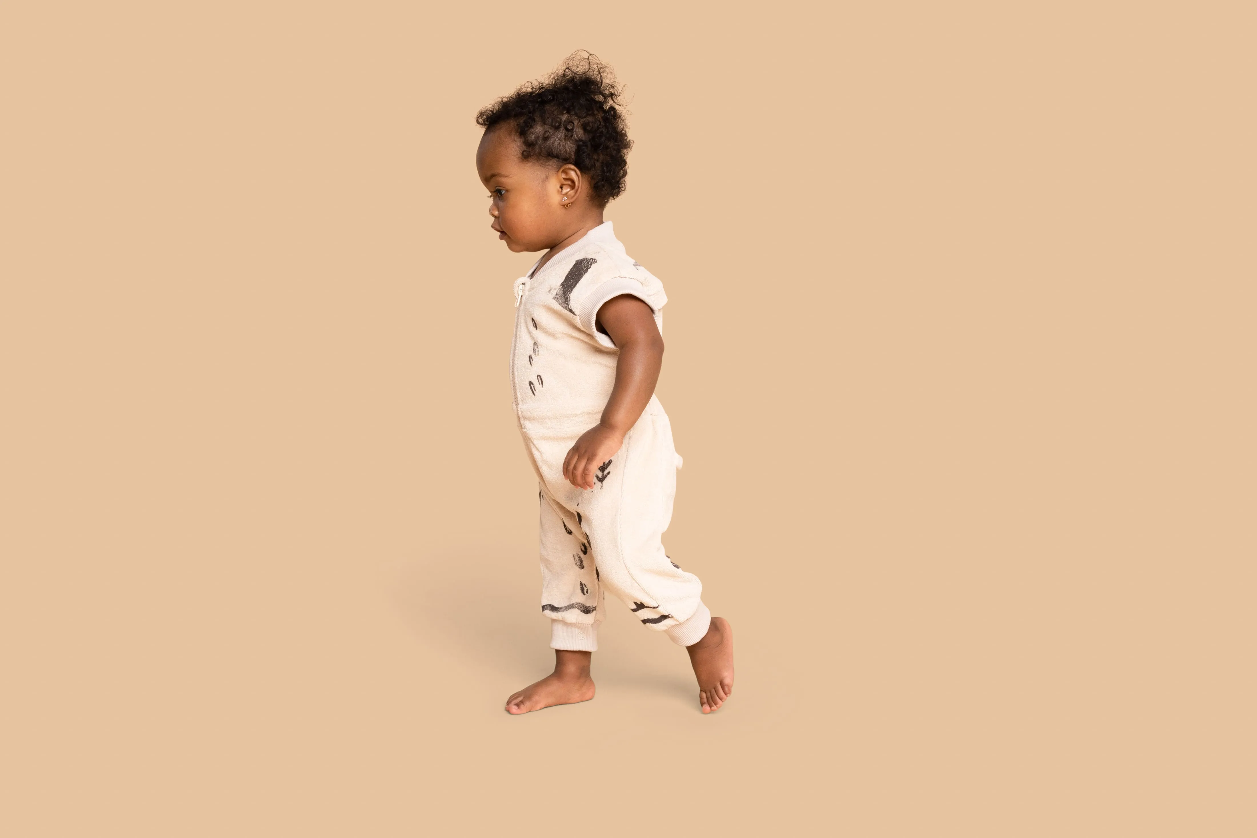 Baby Terry Flightsuit with Print - Sand