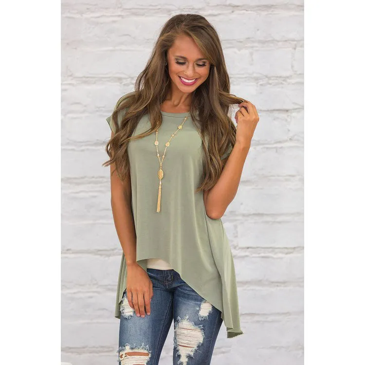 Back Split Short Sleeve Irregular Loose T-shirt