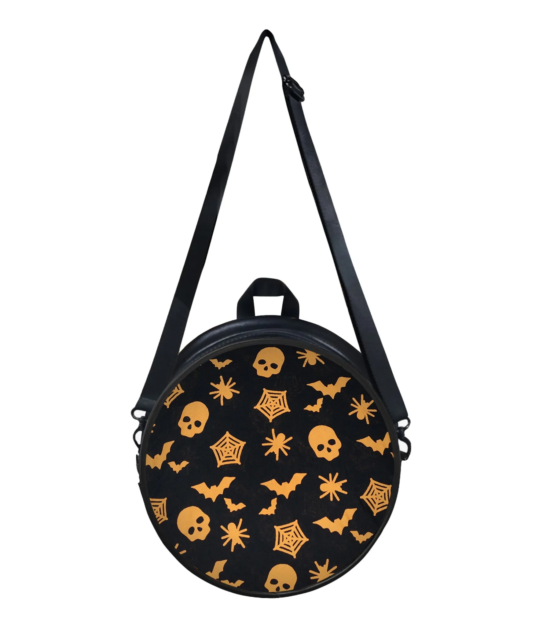 Bat Skull  Printed Fabric Faux Leather Round Handbags