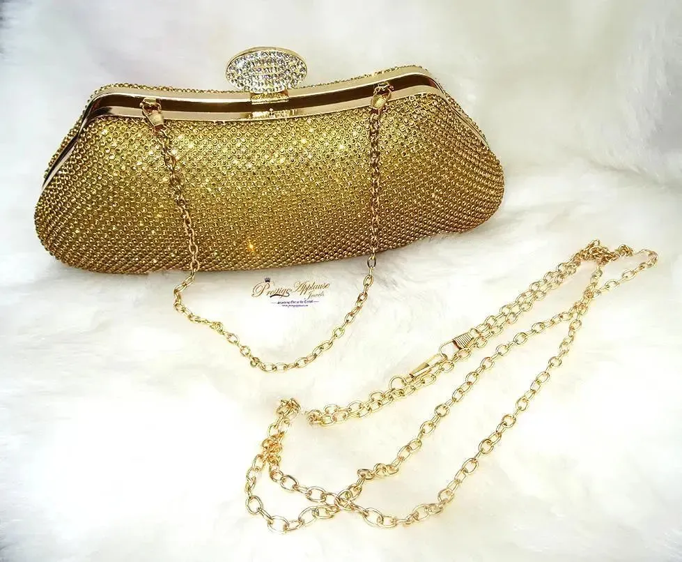 Beautiful Gold Silver Fashion Womens Glitter Clutch Bag Crystal Diamante Sparkly Evening Bridal Prom Party Handbag Purse/Gold