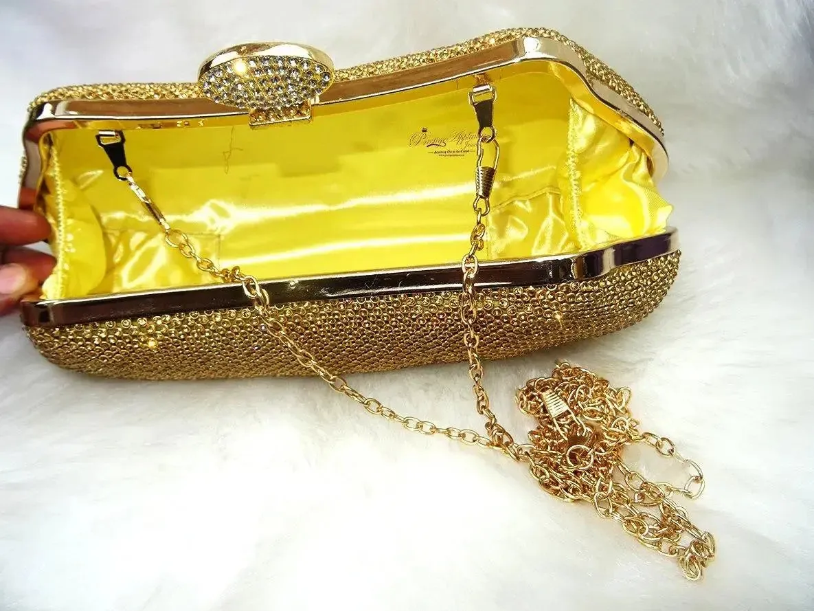 Beautiful Gold Silver Fashion Womens Glitter Clutch Bag Crystal Diamante Sparkly Evening Bridal Prom Party Handbag Purse/Gold