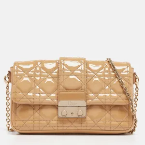 Beige Cannage Patent Leather Miss Promenade Chain Pouch