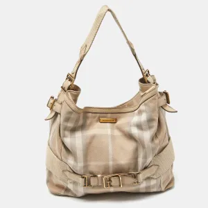 Beige House Check Canvas and Leather Large Parsons Bag