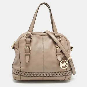 Beige Leather Gladstone Satchel