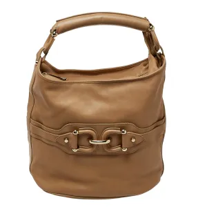 Beige Leather Horsebit Hobo