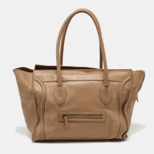 Beige Leather Shoulder Luggage Tote