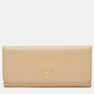 Beige Saffiano Leather Flap Continental Wallet