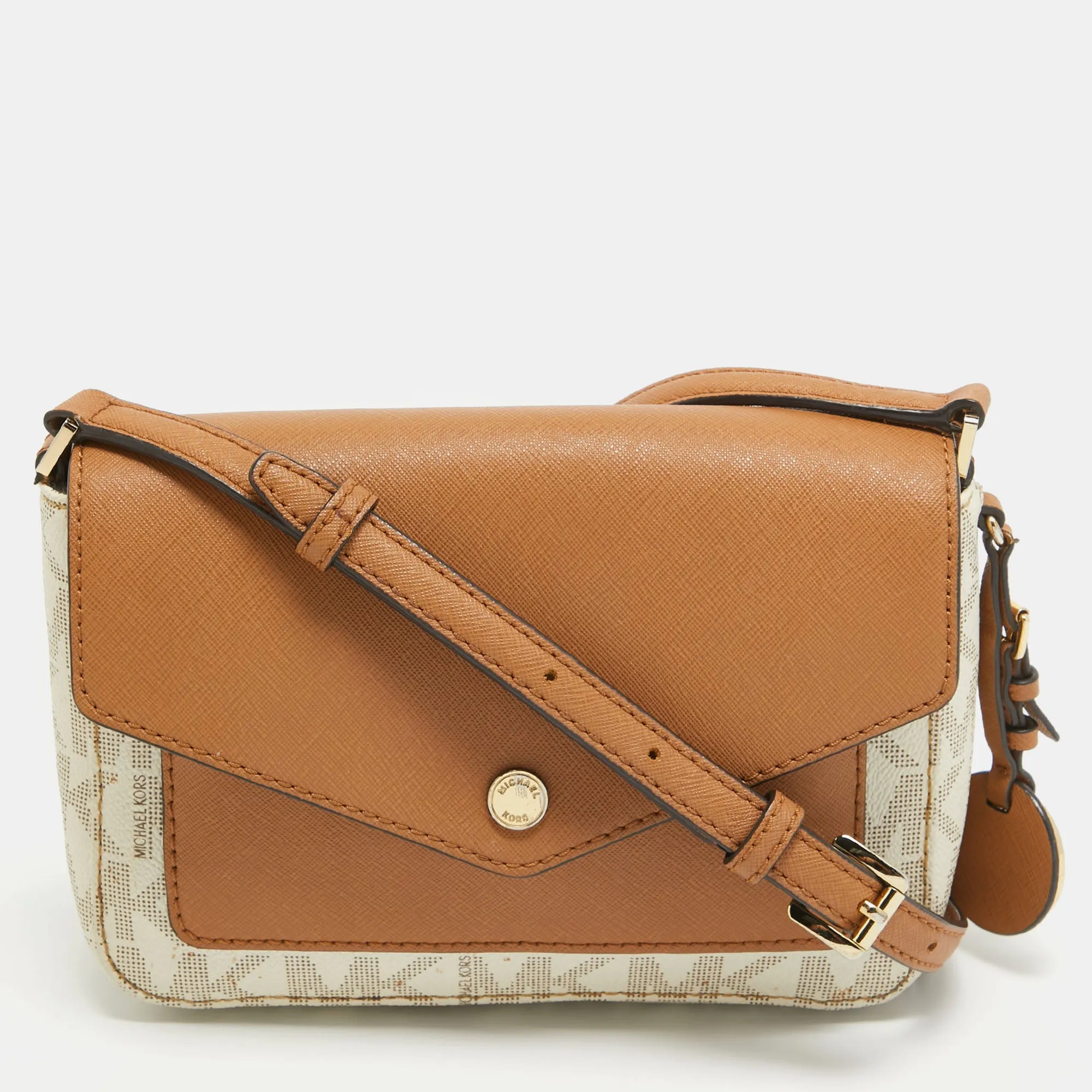 Beige/Brown Signature Coated Canvas and Leather Greenwhich Shoulder Bag