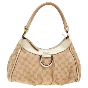 Beige/Gold GG Canvas And Leather D Ring Hobo