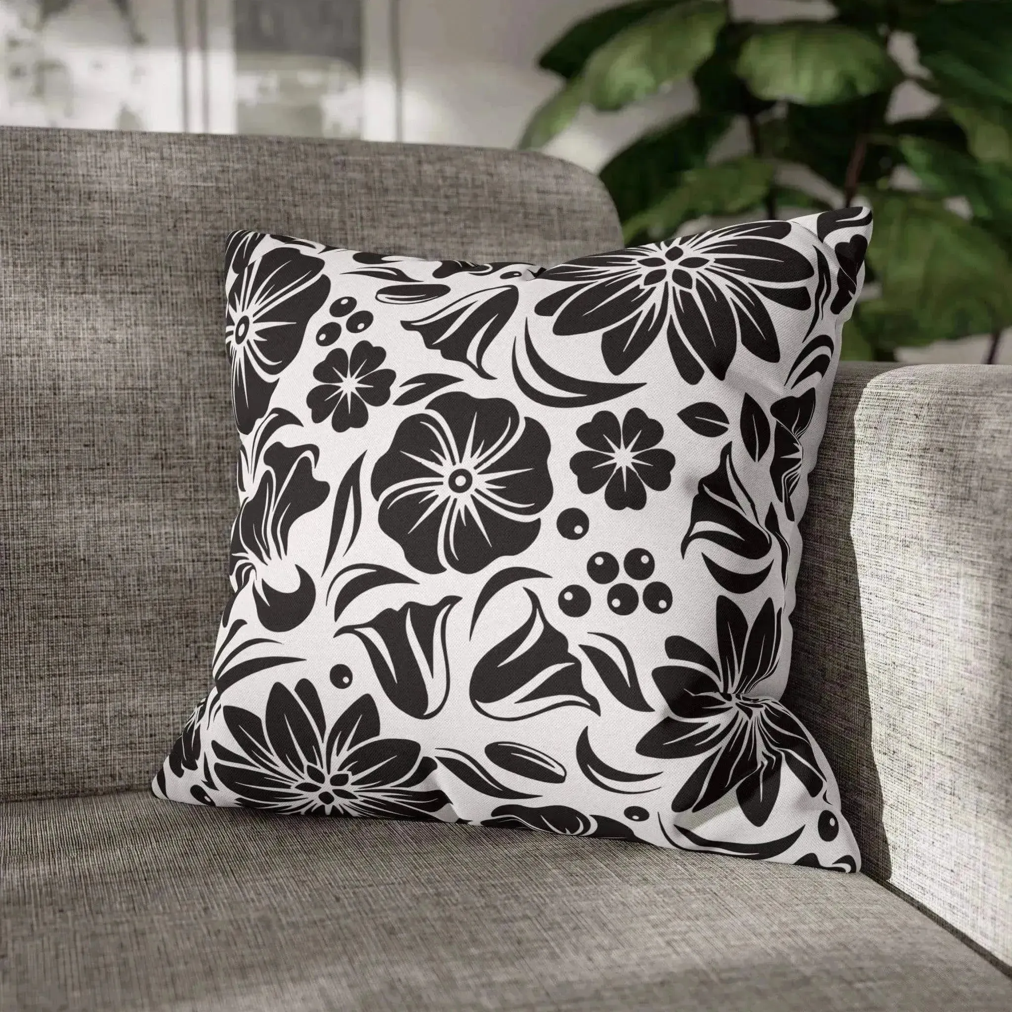 Black And White Spun Polyester Square Pillowcase