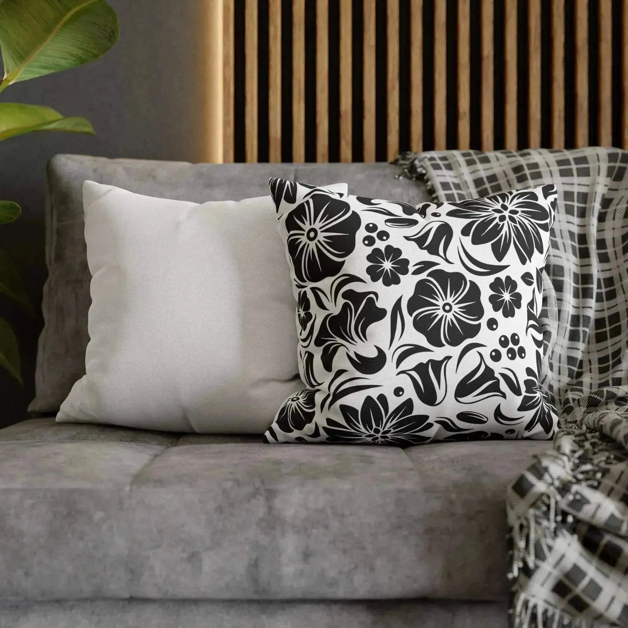 Black And White Spun Polyester Square Pillowcase