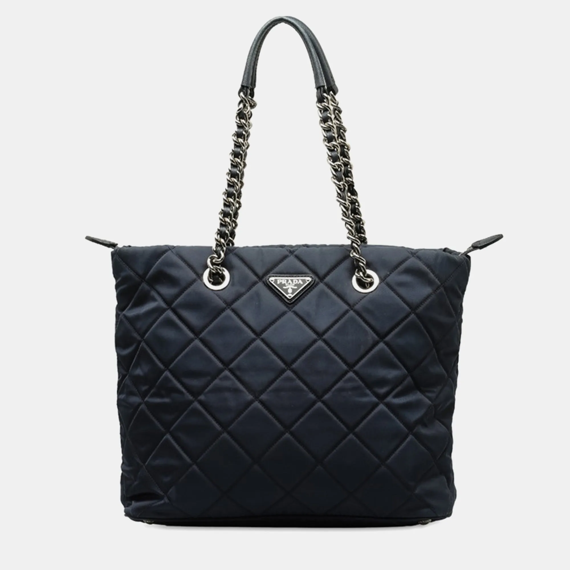 Black Canvas Quilted Tessuto Impunture  Tote Bag