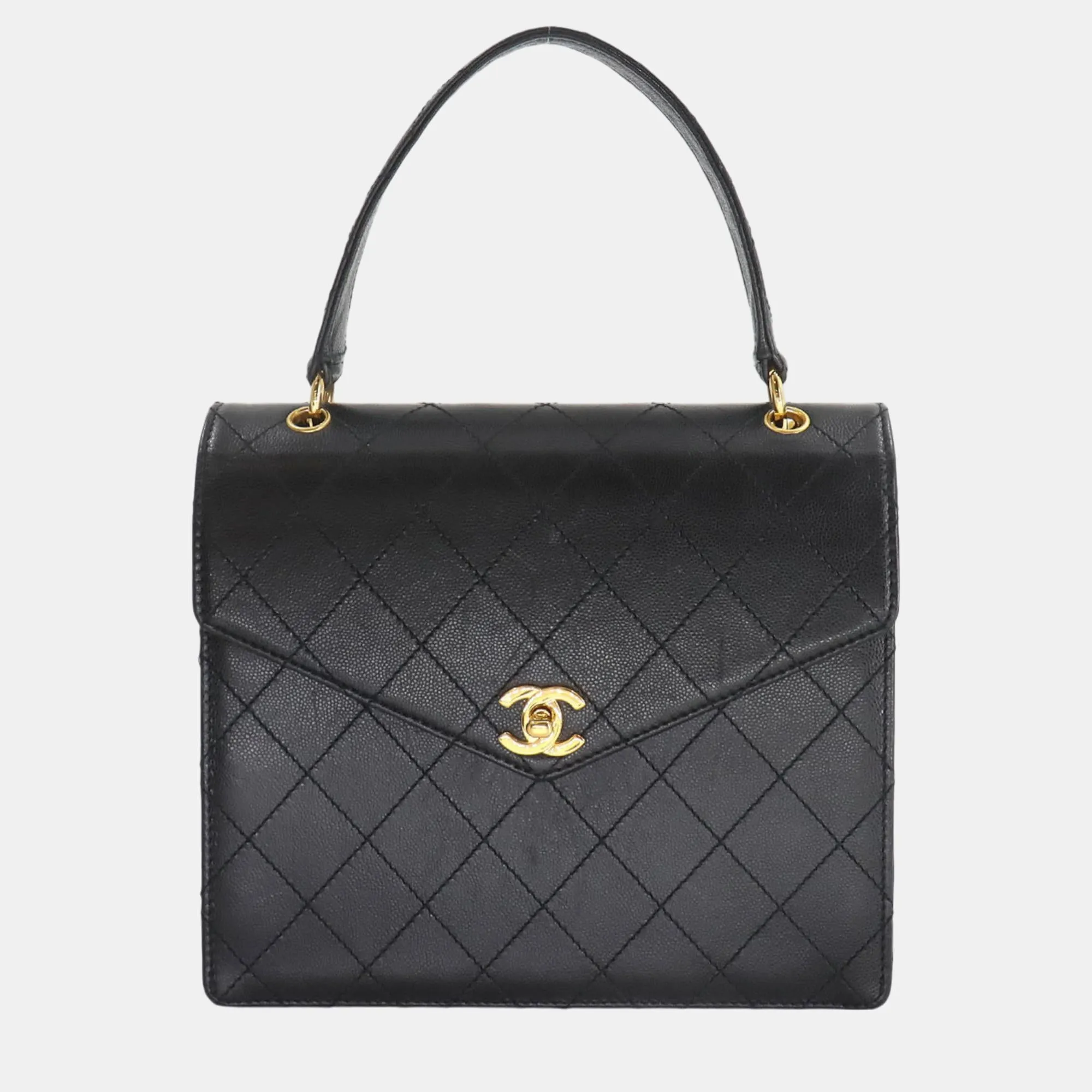 Black Caviar Skin Leather Matelasse Handbag