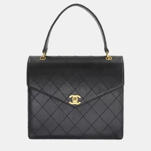 Black Caviar Skin Leather Matelasse Handbag