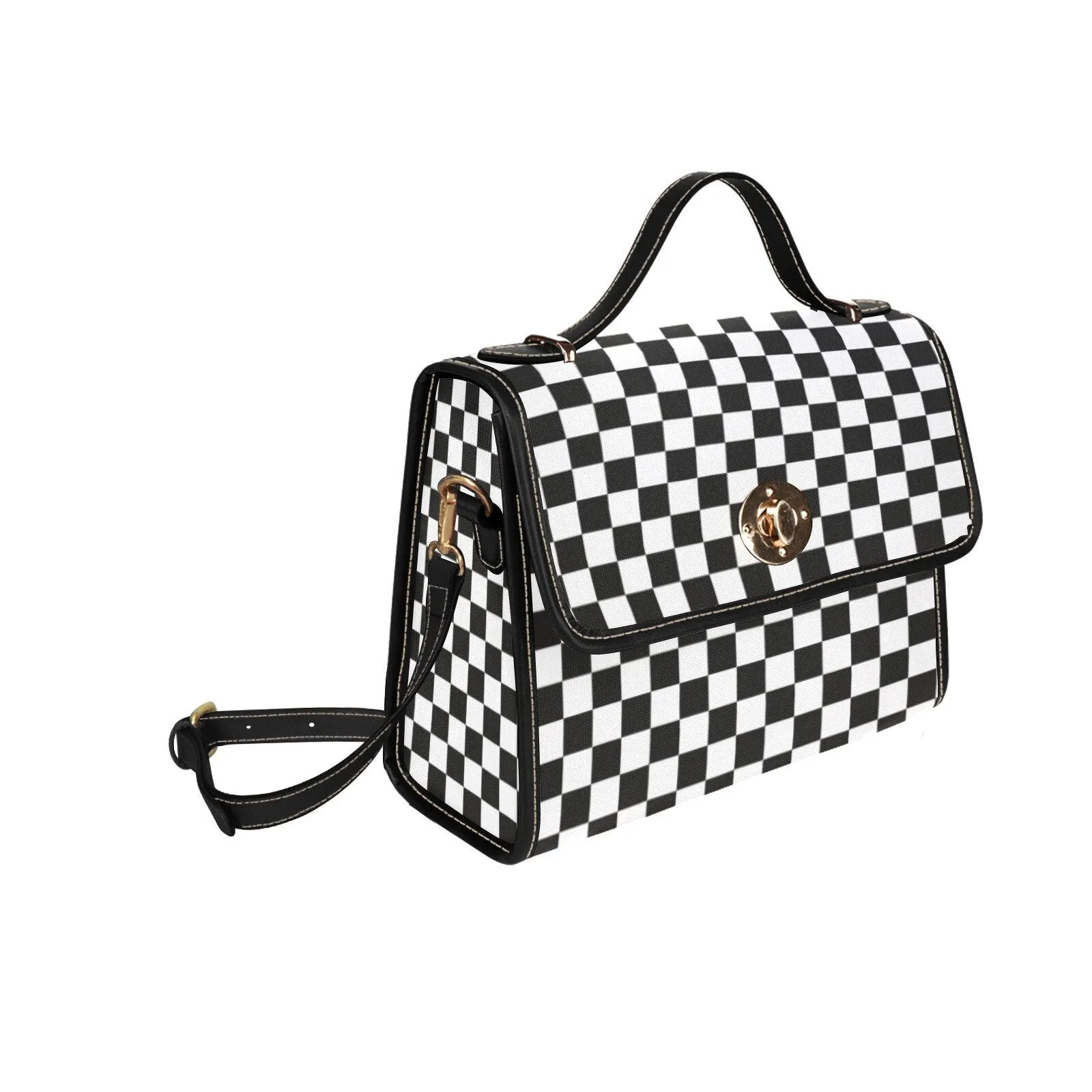 Black Checker Handbag, Checker Bag, Black and White Checker Satchel Handbag, Retro Handbag, Vintage Handbag Style, Mod 60s purse style