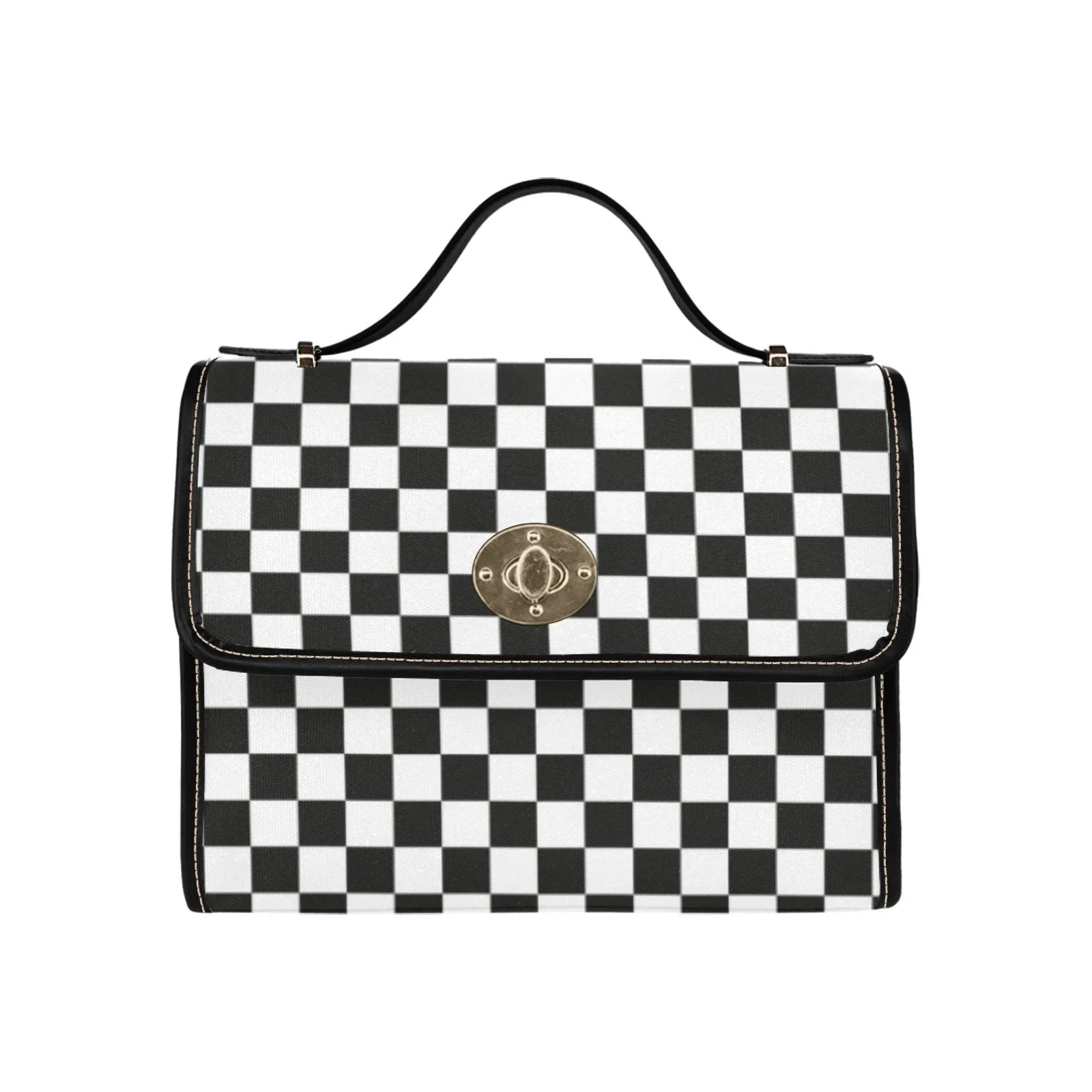 Black Checker Handbag, Checker Bag, Black and White Checker Satchel Handbag, Retro Handbag, Vintage Handbag Style, Mod 60s purse style