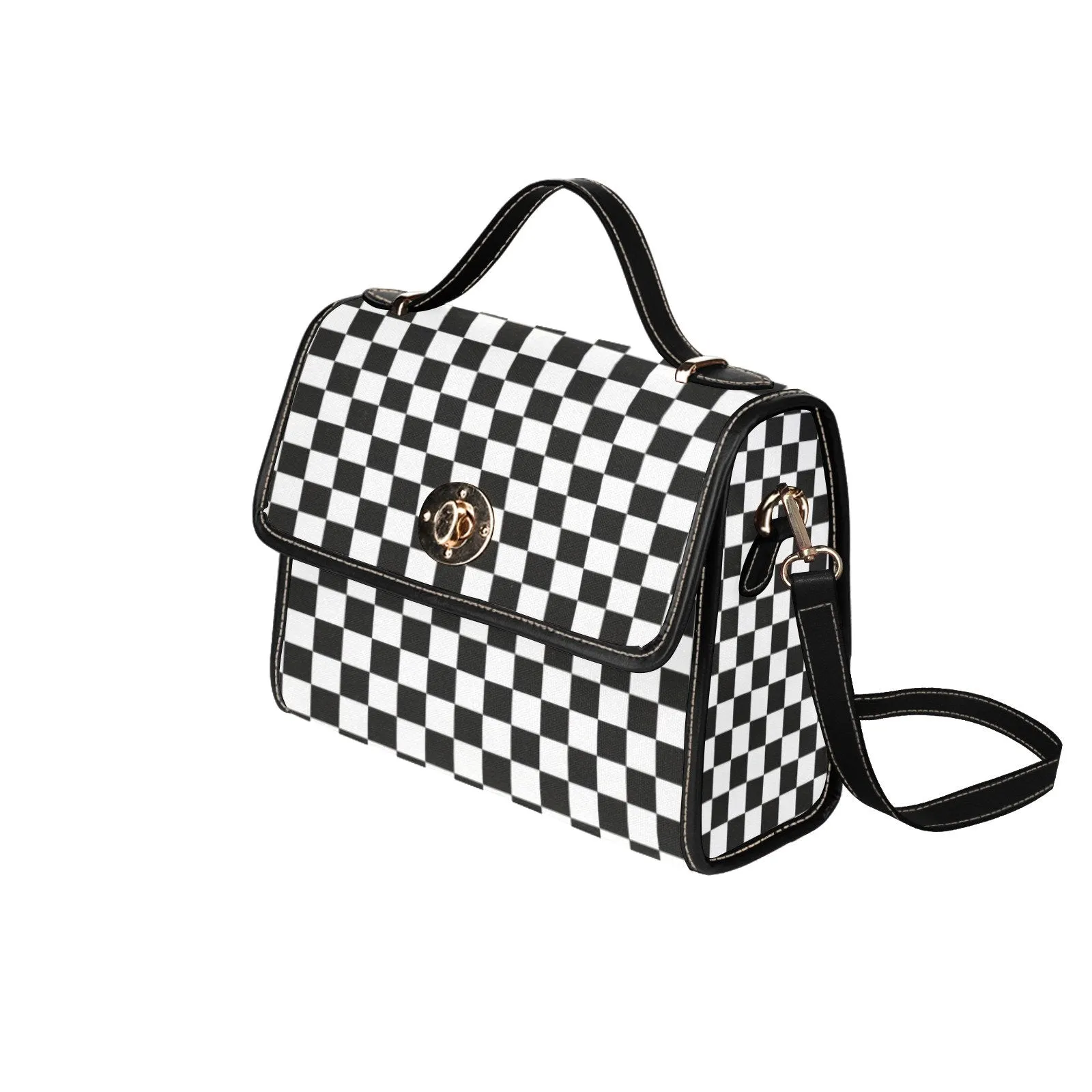 Black Checker Handbag, Checker Bag, Black and White Checker Satchel Handbag, Retro Handbag, Vintage Handbag Style, Mod 60s purse style