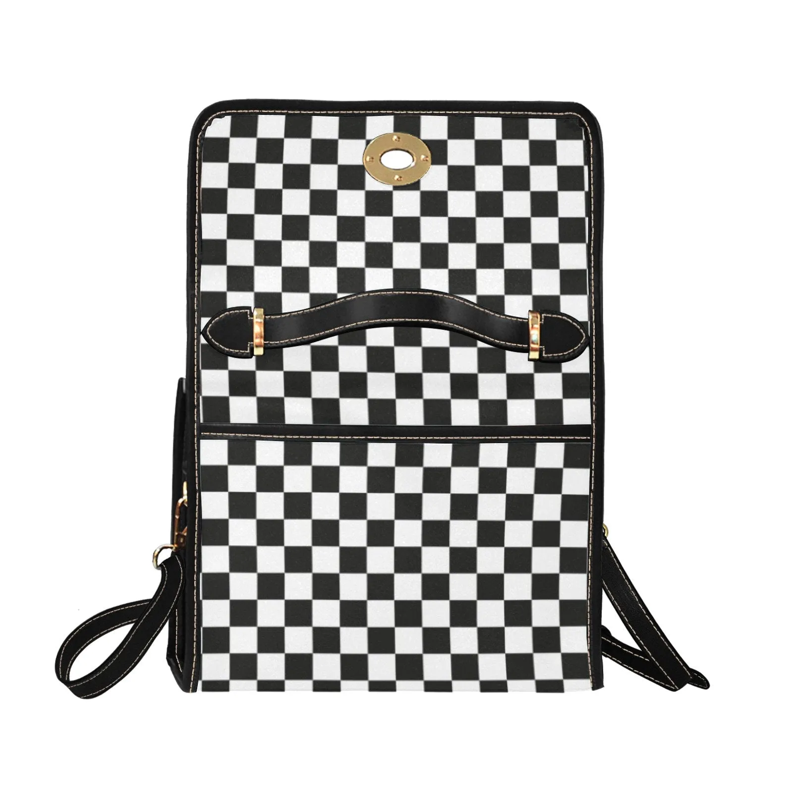 Black Checker Handbag, Checker Bag, Black and White Checker Satchel Handbag, Retro Handbag, Vintage Handbag Style, Mod 60s purse style