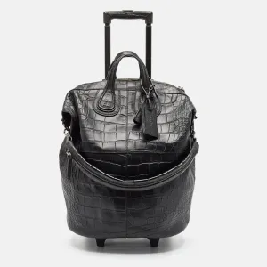 Black Croc Embossed Leather Nightingale Trolley Luggage