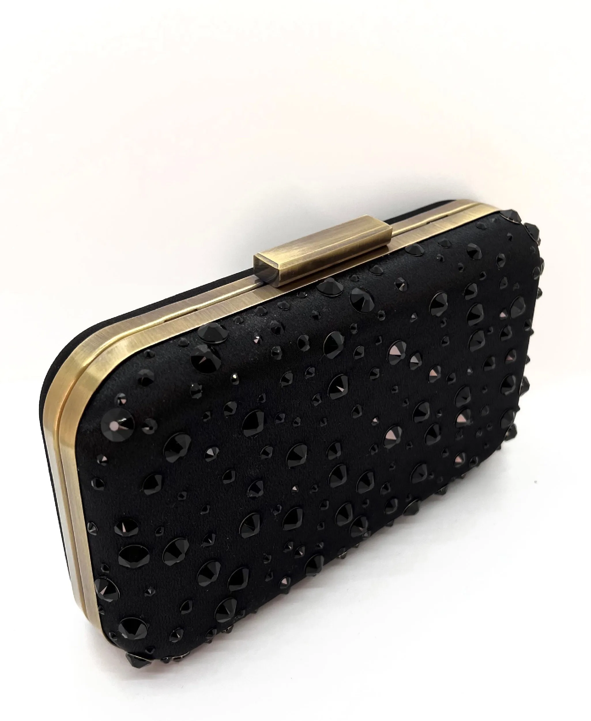 Black Crystal Studded BLACK SATIN CLUTCH