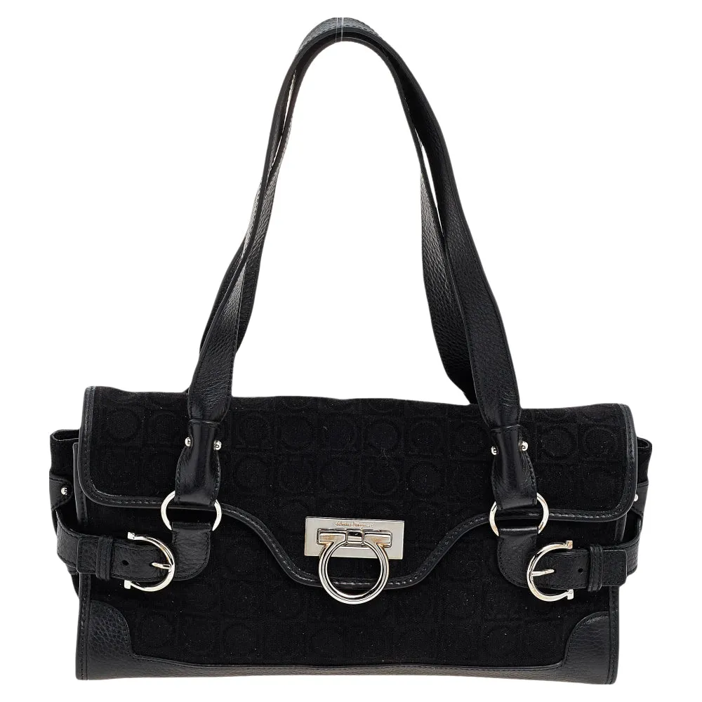 Black Gancini Velvet And Leather Shoulder Bag