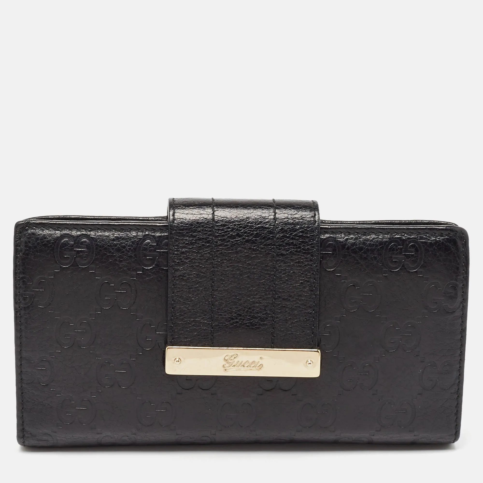 Black Guccissima Leather Continental Wallet