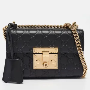 Black Guccissima Leather Small Padlock Shoulder Bag