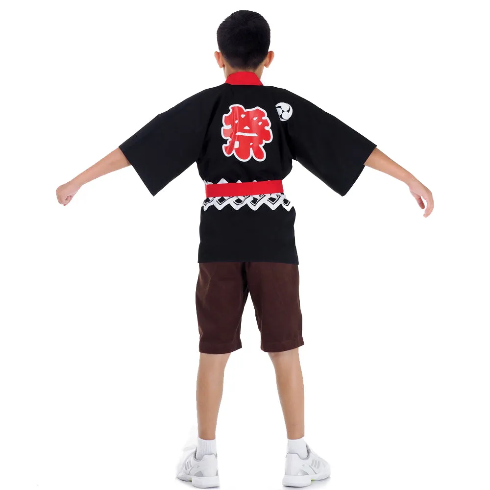 Black Japanese Kids Happi Kimono Jacket Yoru Night