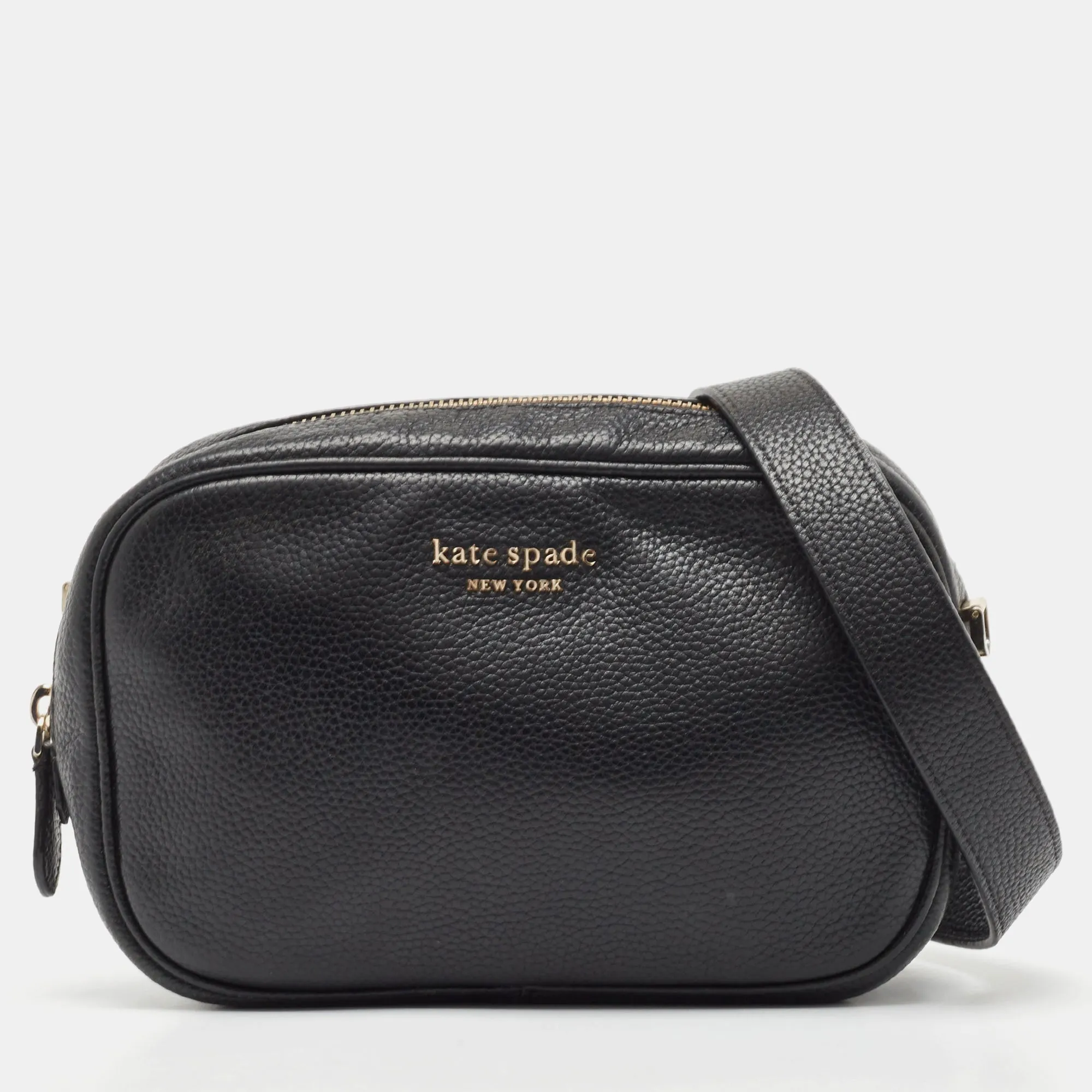 Black Leather Camera Crossbody Bag