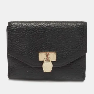 Black Leather Envelope Flap Compact Wallet