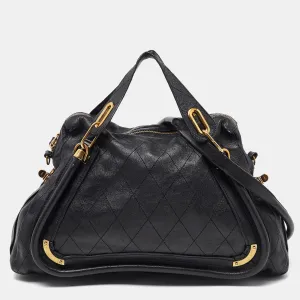 Black Leather Large Paraty Satchel