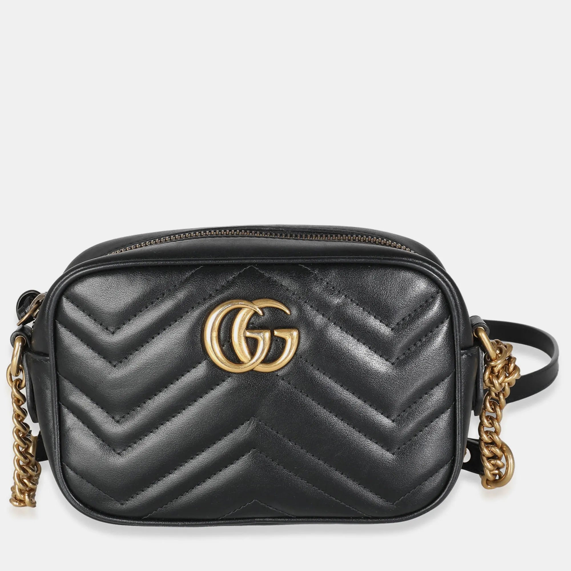 Black Leather Mini GG Marmont Camera Shoulder Bag