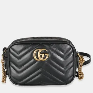 Black Leather Mini GG Marmont Camera Shoulder Bag