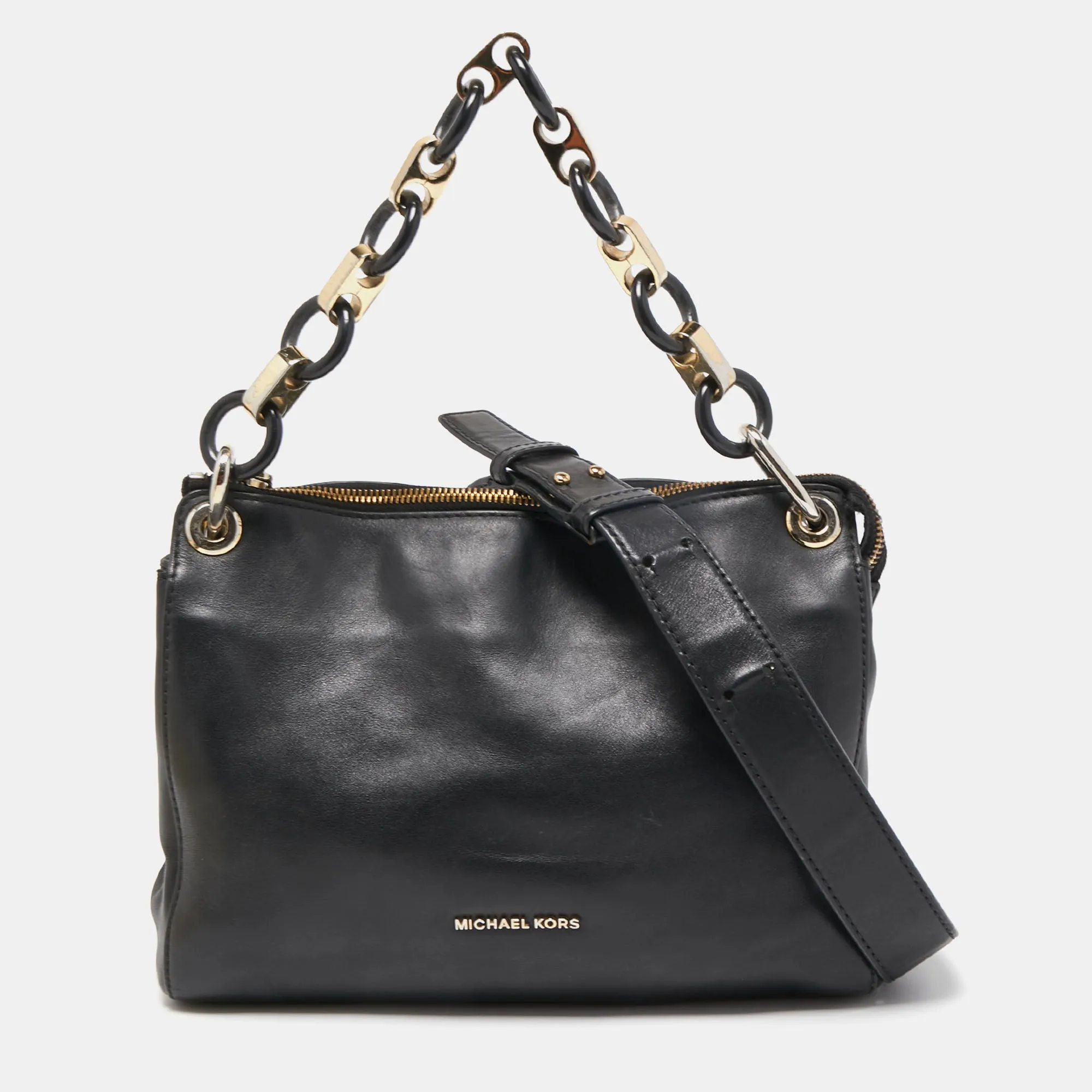 Black Leather Raven shoulder Bag