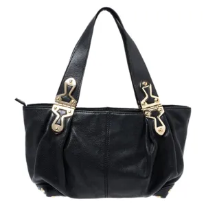 Black Leather Stud Bottom Hobo