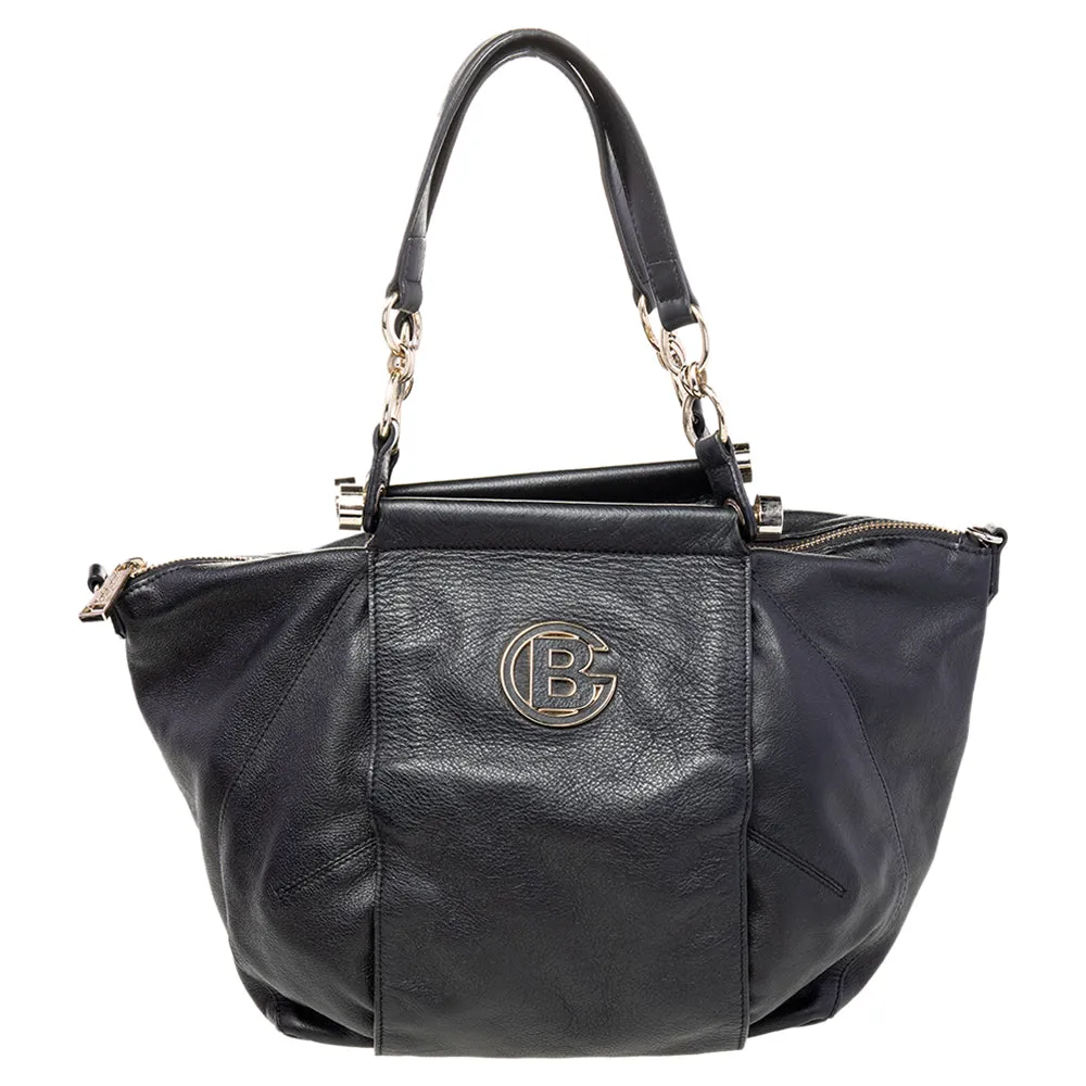 Black Leather Top Zip Tote